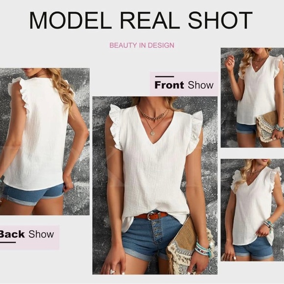 Ladies white size M Dokotoo light weight ruffle top. - Picture 3 of 13